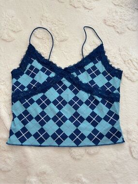 Blue Argyle Lace Trim Cami